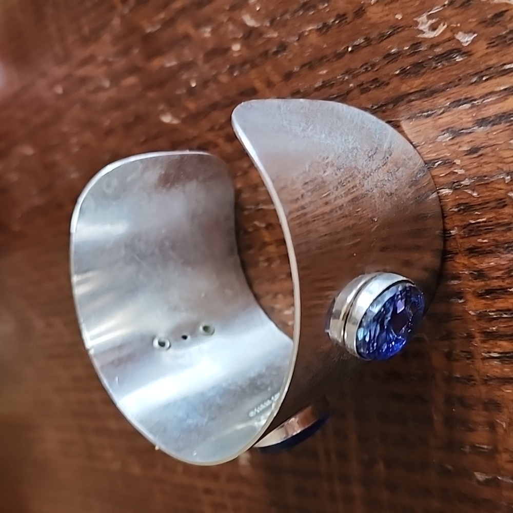 Bracelet 70's Sarah Coventry silver adjustable metal with blue stones jewelry - Picture 3 of 5